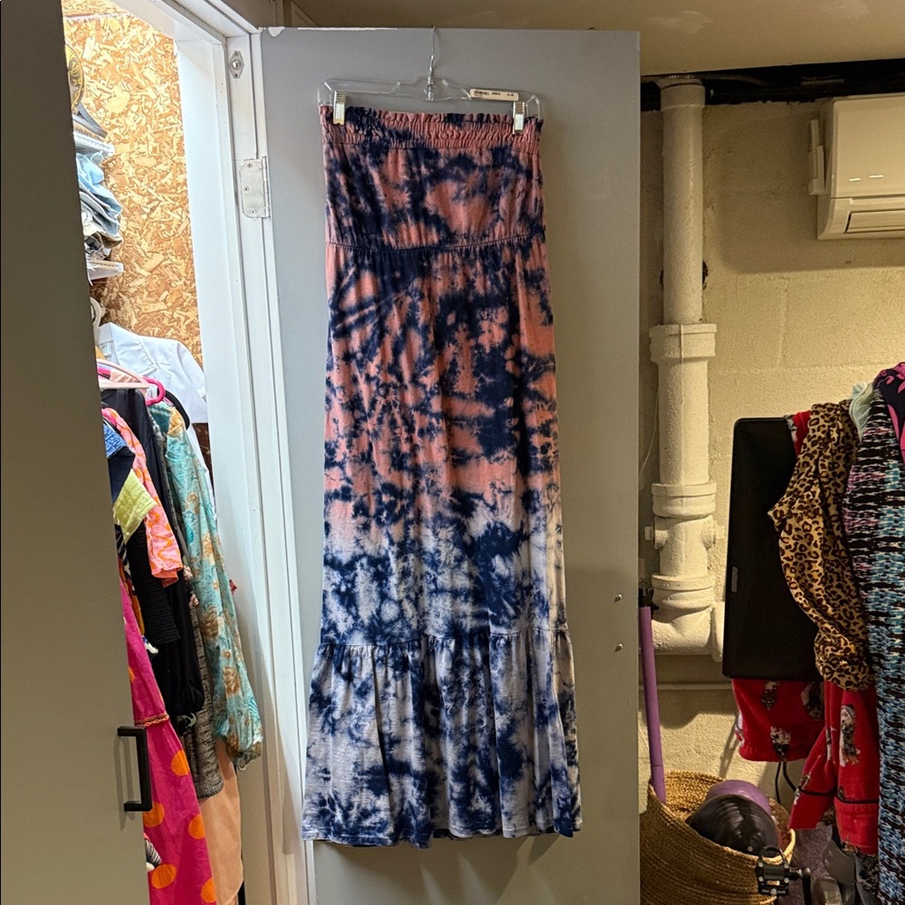 Anthropologie Blue and Pink Tie-Dye Maxi Skirt